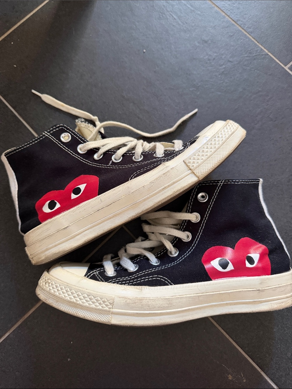 Comme des garçons Black Canvas High-Top Sneakers with Red Heart Detail